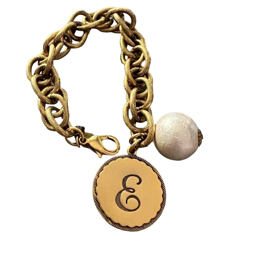 John Wind Sorority E Charm Gold Tone Chainlink Bracelet